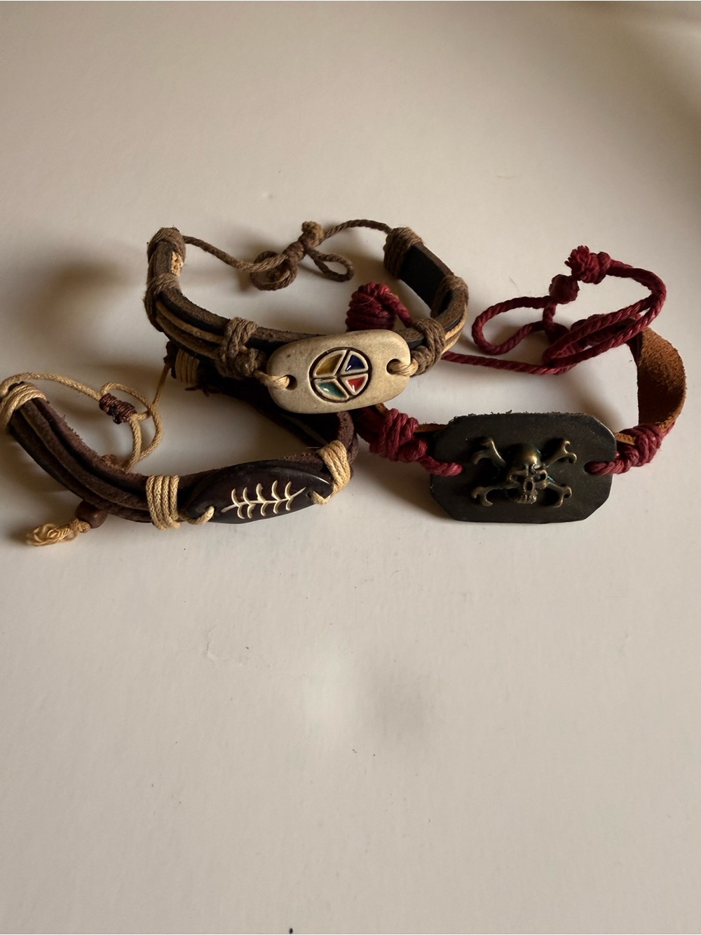 Handmade Boho Leather Bracelet Trio in Brown & Red